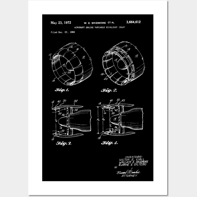 Aircraft Engine 1972 Patent Poster, Skidmore Inlet Print, Plane Engine / Gift for Pilot Wall Art by Anodyle